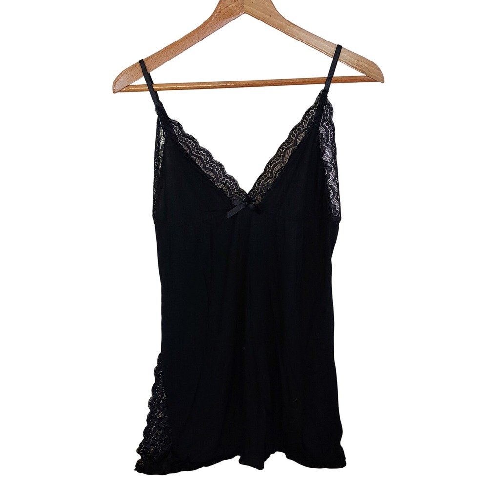 Avidlove Black Lace Trim Chemise Nightgown XXL Rayon Blend Adjustable Straps